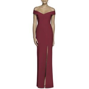 Dessy Collection Womens Off the Shoulder Crossback Gown 0 Burgundy - NWT